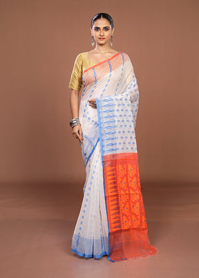 Orange Jamdani Cotton Saree Without Blouse Piece