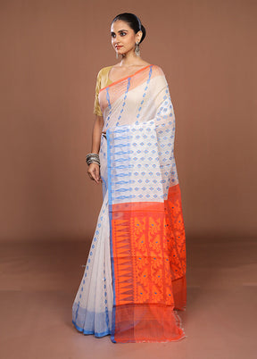 Orange Jamdani Cotton Saree Without Blouse Piece