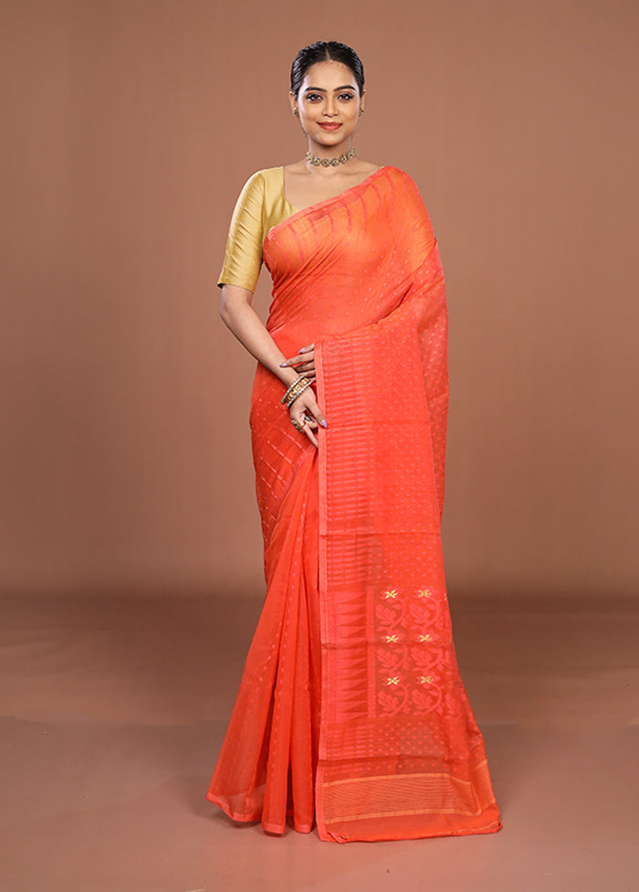 Pink Jamdani Cotton Saree Without Blouse Piece