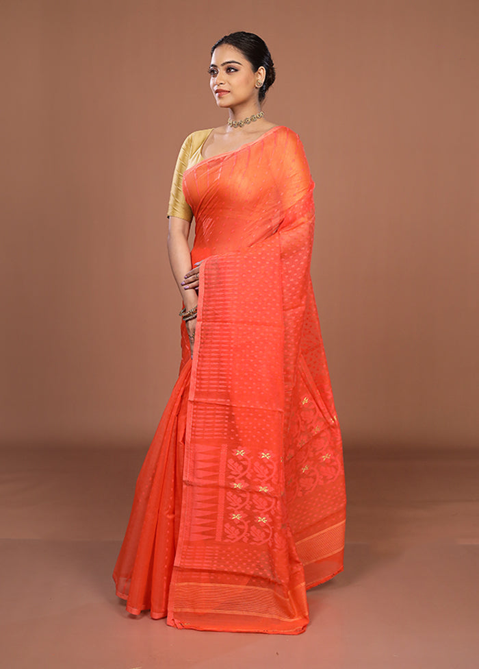 Pink Jamdani Cotton Saree Without Blouse Piece
