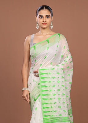 White Jamdani Cotton Saree Without Blouse Piece