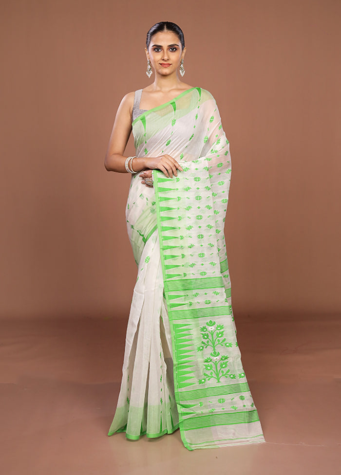 White Jamdani Cotton Saree Without Blouse Piece