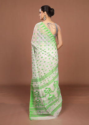 White Jamdani Cotton Saree Without Blouse Piece