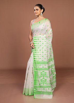 White Jamdani Cotton Saree Without Blouse Piece