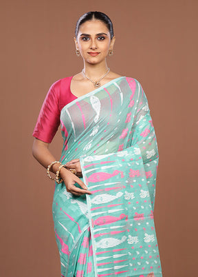 Green Jamdani Cotton Saree Without Blouse Piece