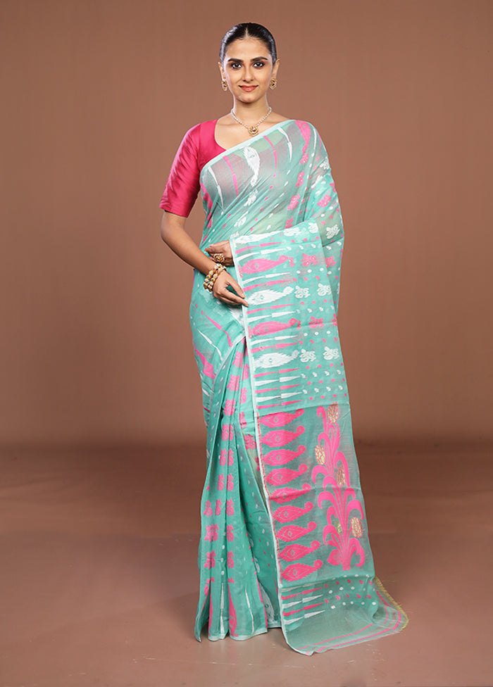 Green Jamdani Cotton Saree Without Blouse Piece