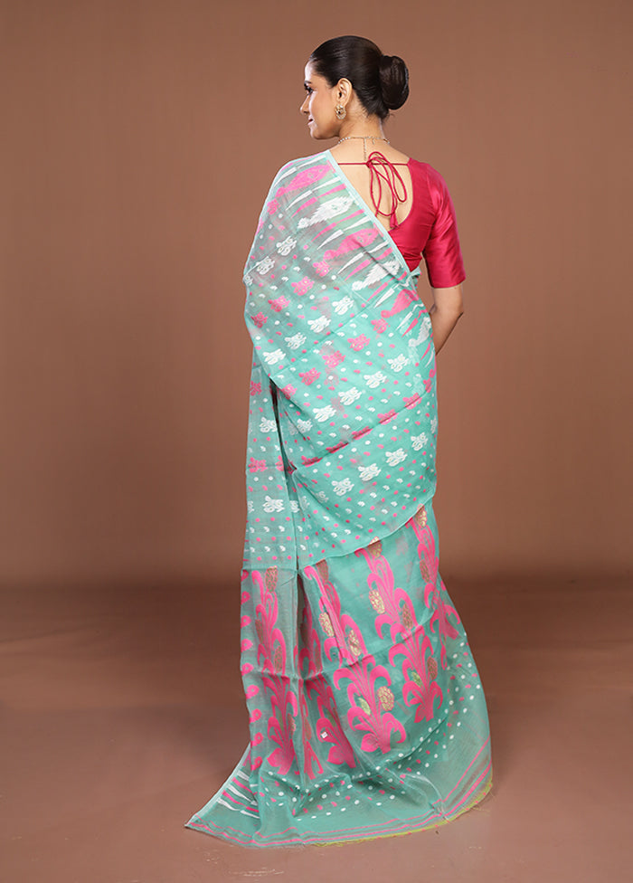 Green Jamdani Cotton Saree Without Blouse Piece