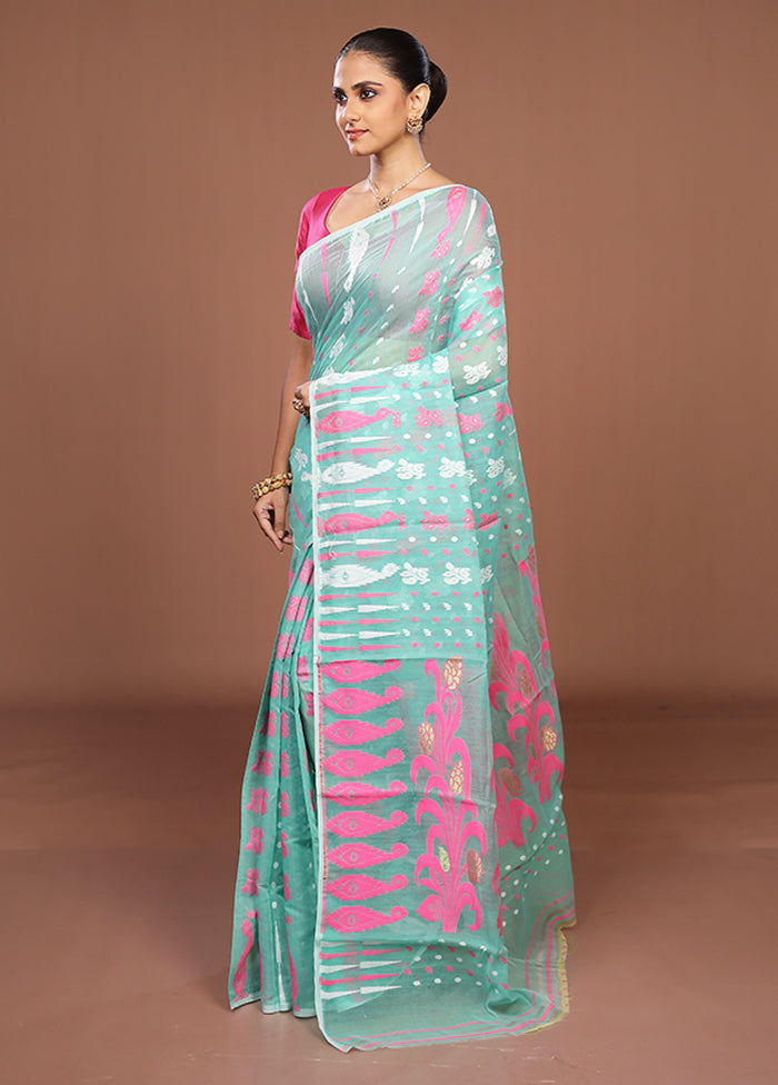 Green Jamdani Cotton Saree Without Blouse Piece