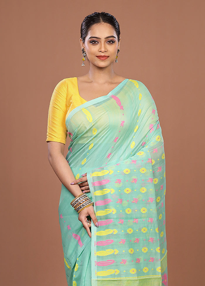 Green Jamdani Cotton Saree Without Blouse Piece