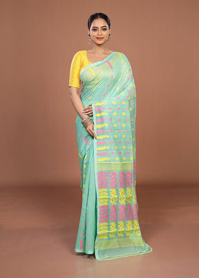 Green Jamdani Cotton Saree Without Blouse Piece