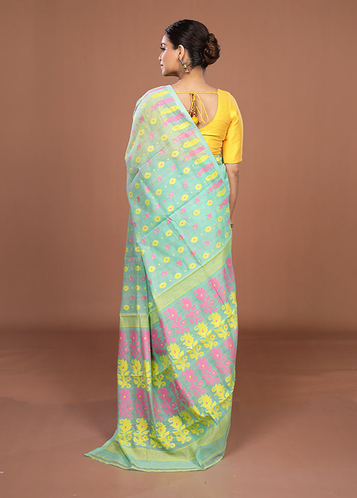 Green Jamdani Cotton Saree Without Blouse Piece