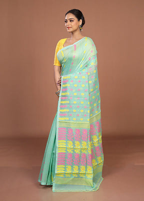 Green Jamdani Cotton Saree Without Blouse Piece
