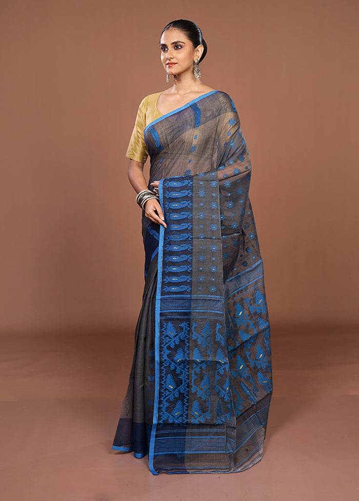 Black Jamdani Cotton Saree Without Blouse Piece