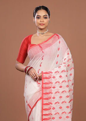 Red Jamdani Cotton Saree Without Blouse Piece