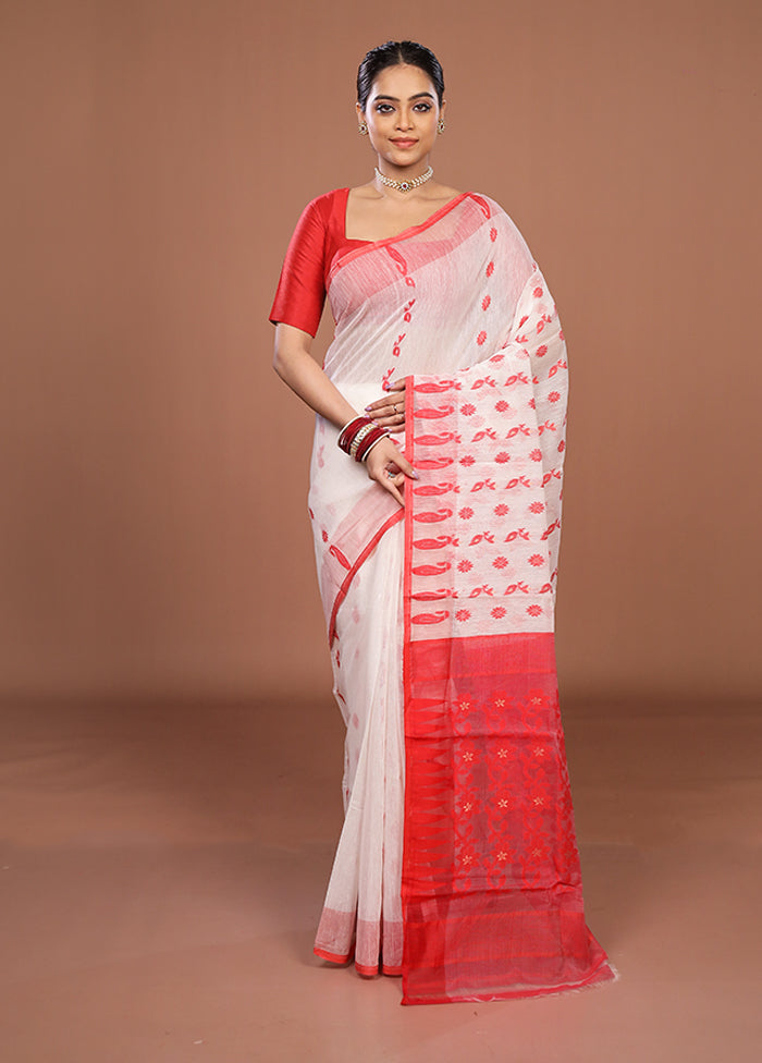Red Jamdani Cotton Saree Without Blouse Piece