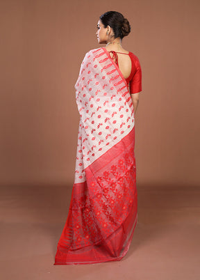 Red Jamdani Cotton Saree Without Blouse Piece