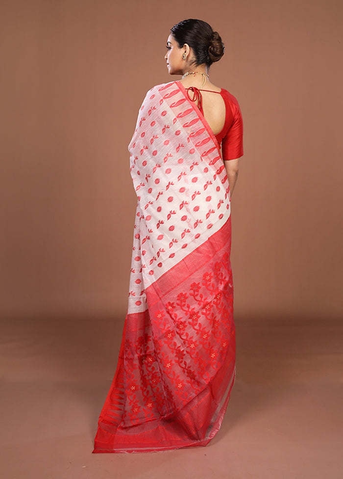 Red Jamdani Cotton Saree Without Blouse Piece
