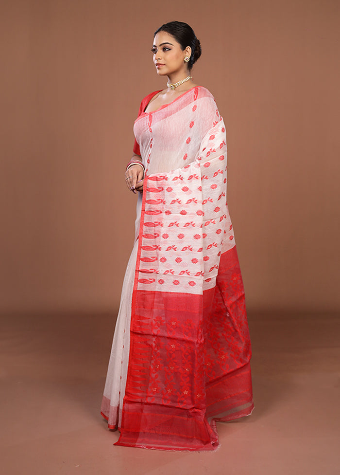 Red Jamdani Cotton Saree Without Blouse Piece