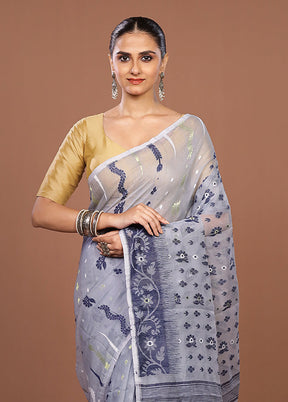 Grey Jamdani Cotton Saree Without Blouse Piece