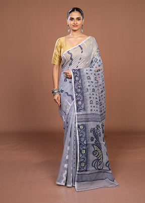 Grey Jamdani Cotton Saree Without Blouse Piece