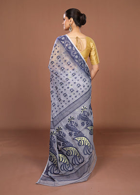 Grey Jamdani Cotton Saree Without Blouse Piece