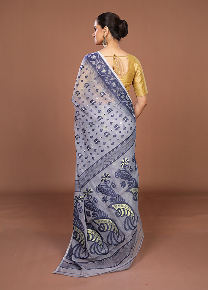 Grey Jamdani Cotton Saree Without Blouse Piece