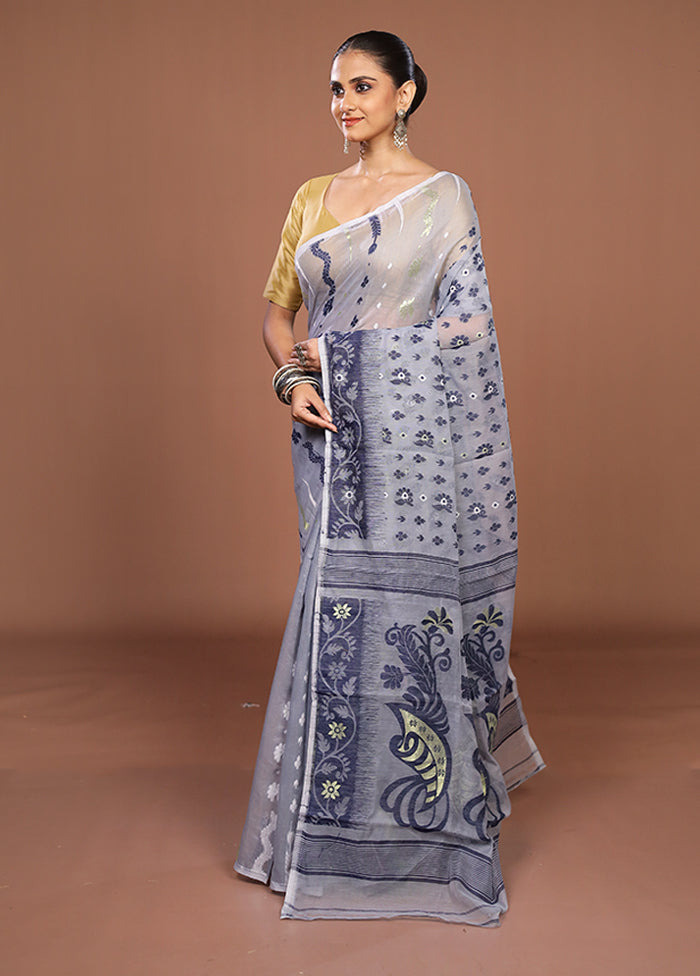 Grey Jamdani Cotton Saree Without Blouse Piece