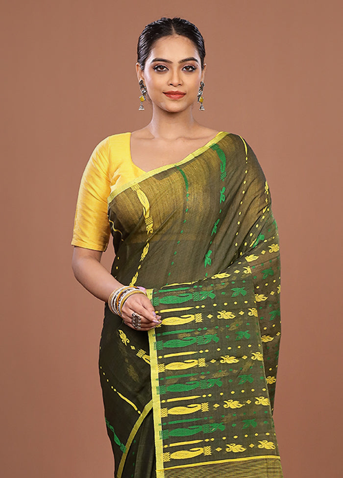 Green Jamdani Cotton Saree Without Blouse Piece