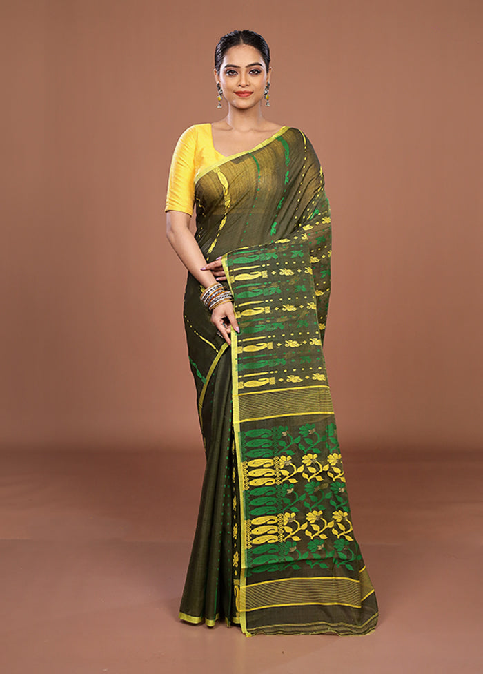Green Jamdani Cotton Saree Without Blouse Piece