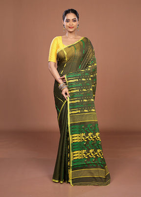 Green Jamdani Cotton Saree Without Blouse Piece