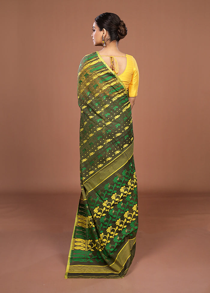 Green Jamdani Cotton Saree Without Blouse Piece