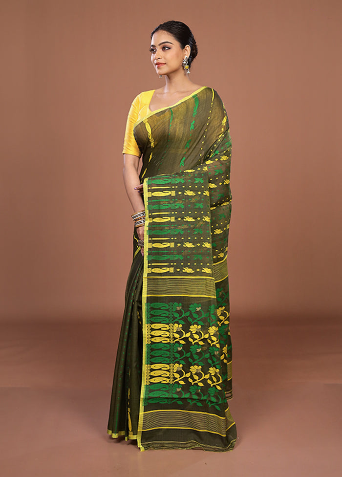 Green Jamdani Cotton Saree Without Blouse Piece