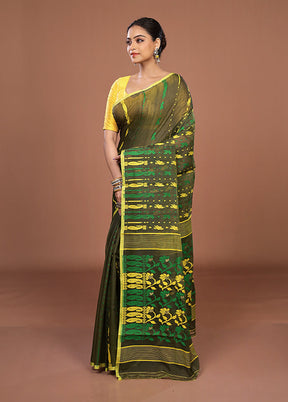Green Jamdani Cotton Saree Without Blouse Piece