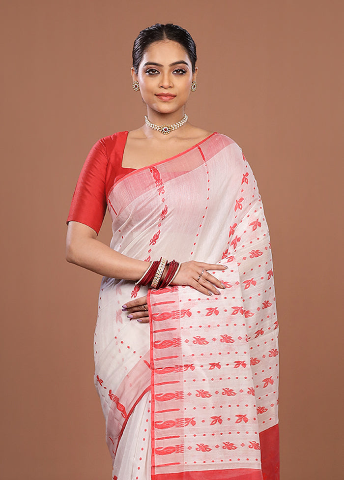 Red Jamdani Cotton Saree Without Blouse Piece