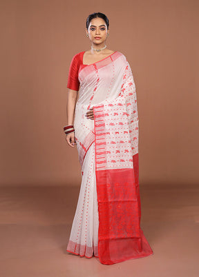 Red Jamdani Cotton Saree Without Blouse Piece