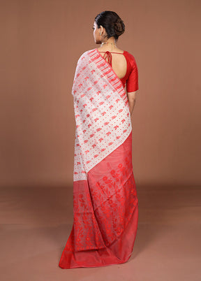 Red Jamdani Cotton Saree Without Blouse Piece