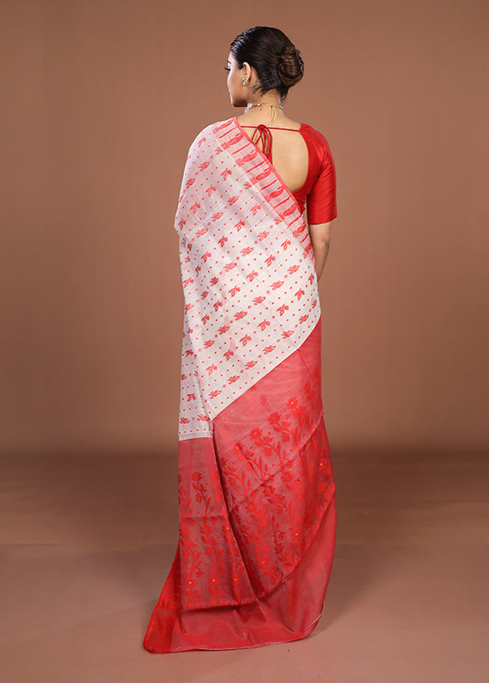 Red Jamdani Cotton Saree Without Blouse Piece