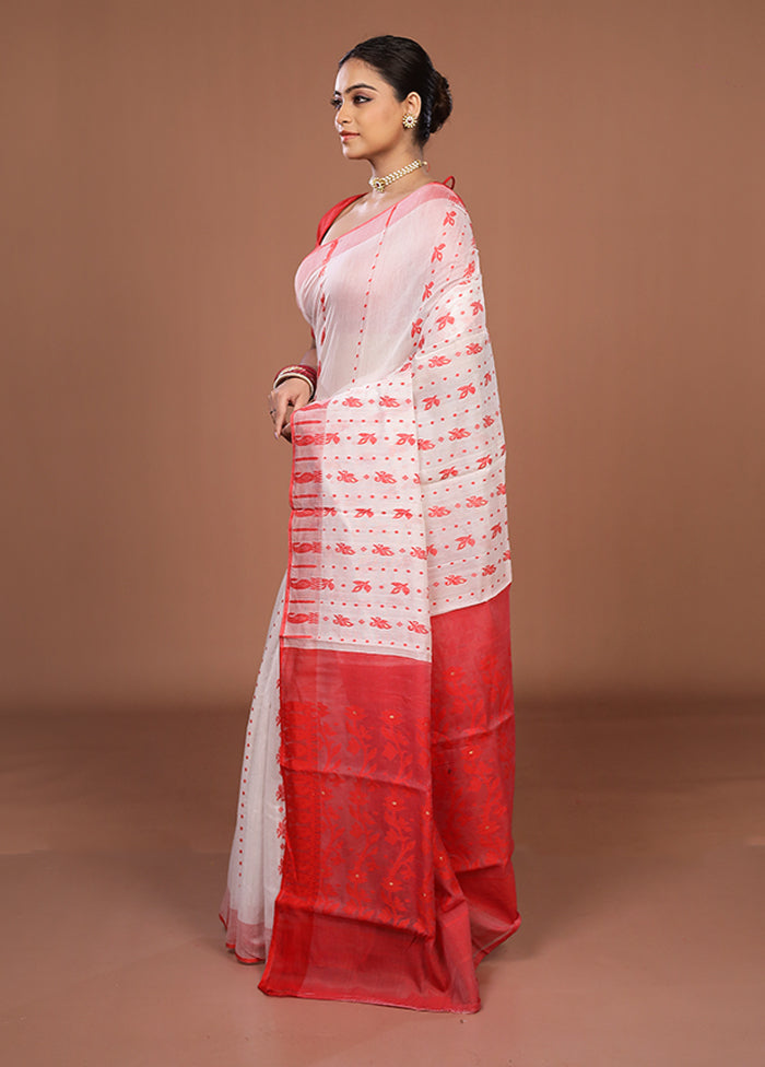 Red Jamdani Cotton Saree Without Blouse Piece