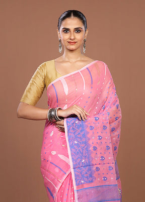 Pink Jamdani Cotton Saree Without Blouse Piece
