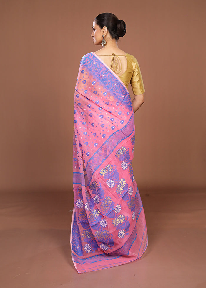 Pink Jamdani Cotton Saree Without Blouse Piece