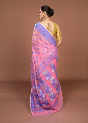 Pink Jamdani Cotton Saree Without Blouse Piece