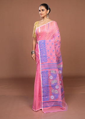 Pink Jamdani Cotton Saree Without Blouse Piece