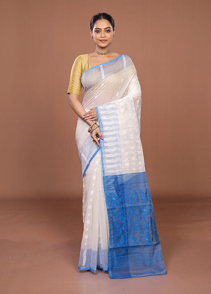 Blue Jamdani Cotton Saree Without Blouse Piece