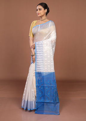 Blue Jamdani Cotton Saree Without Blouse Piece