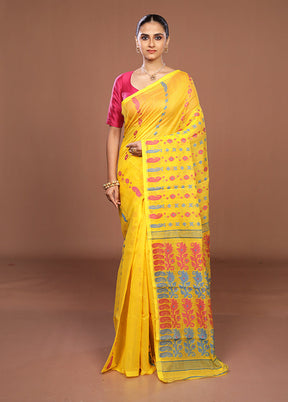 Yellow Jamdani Cotton Saree Without Blouse Piece