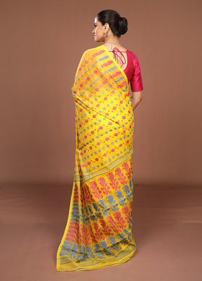 Yellow Jamdani Cotton Saree Without Blouse Piece