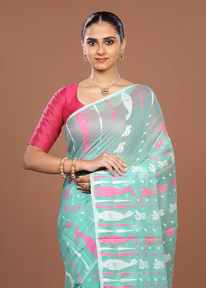 Green Jamdani Cotton Saree Without Blouse Piece