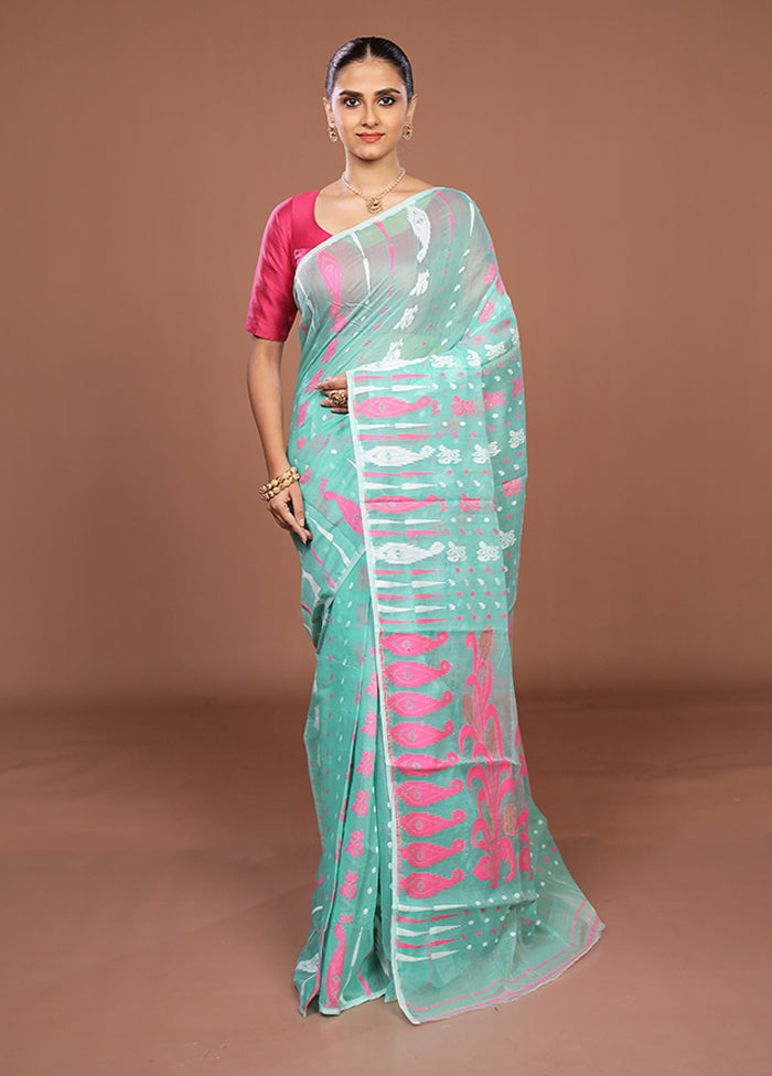 Green Jamdani Cotton Saree Without Blouse Piece