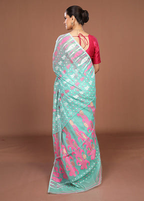 Green Jamdani Cotton Saree Without Blouse Piece