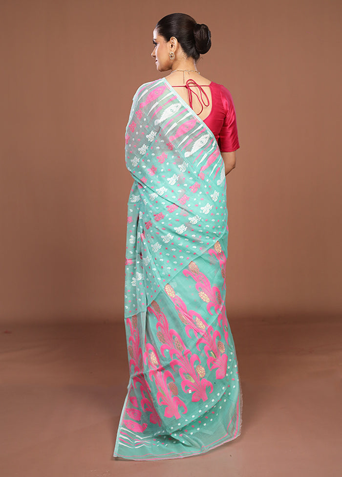 Green Jamdani Cotton Saree Without Blouse Piece